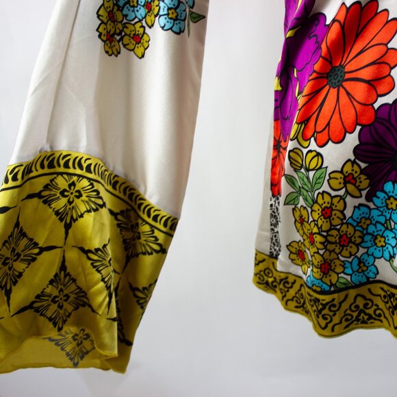 Vtg Hale Bob Silk Blend Tunic Top Sz M Boho Y2K Babydoll Front Tie Floral - Picture 2 of 7